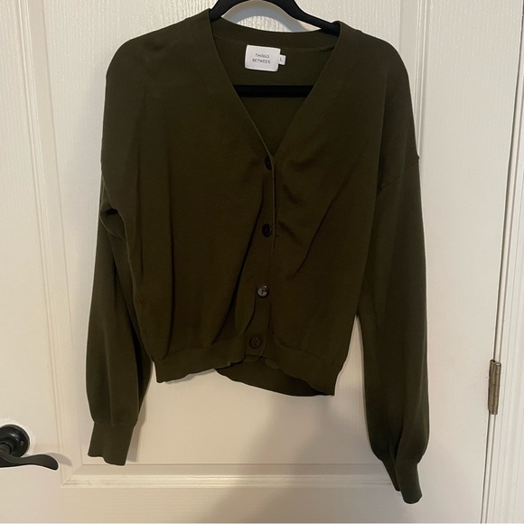 Women's Olive Green Cardigan Sweater - Picture 1 of 4